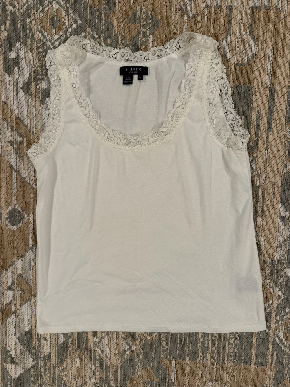 Chaps Women's Cream Y2K Fairycore Lace-Trim Sleeveless Cotton Tank